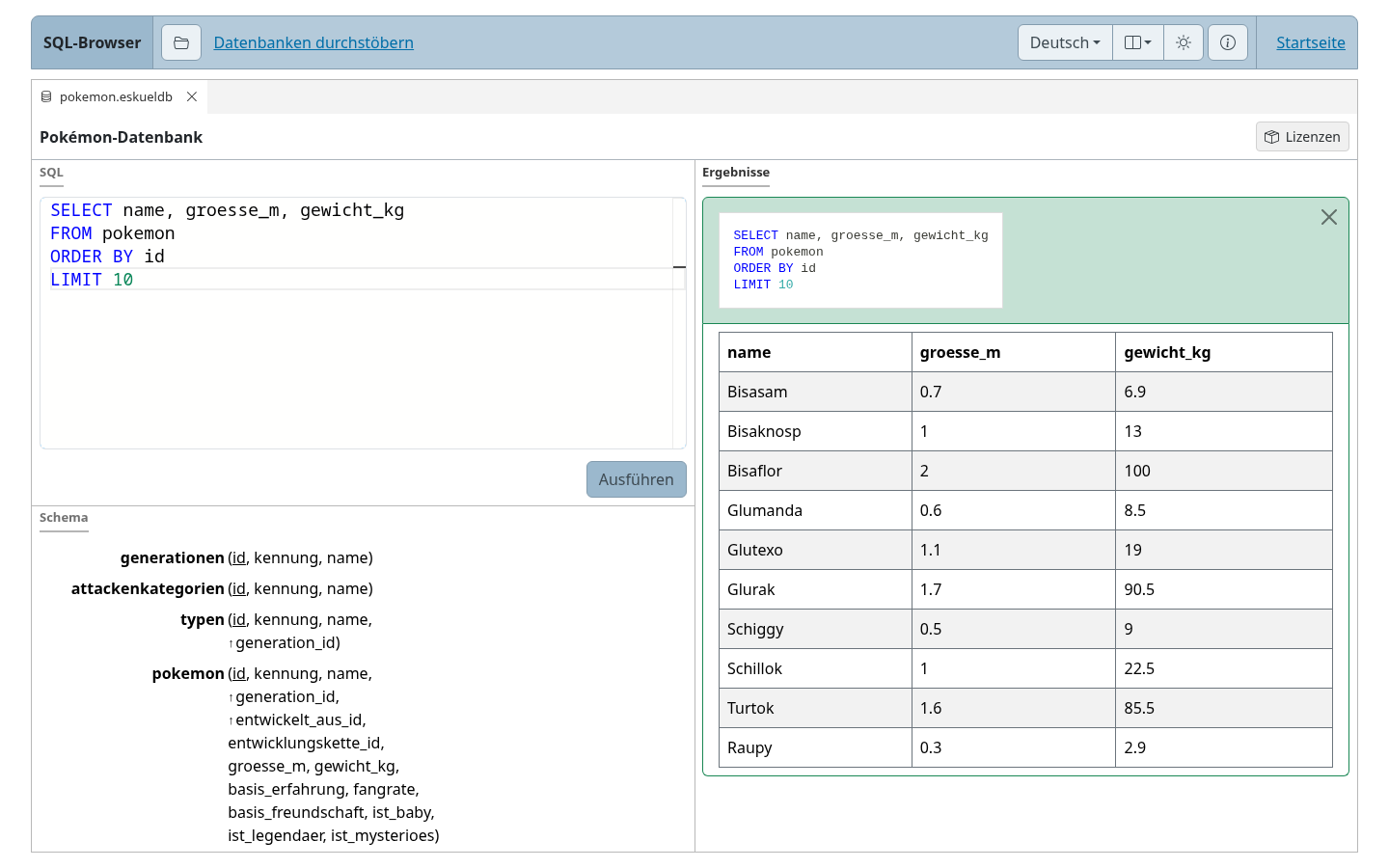 Vorschau des SQL-Browsers