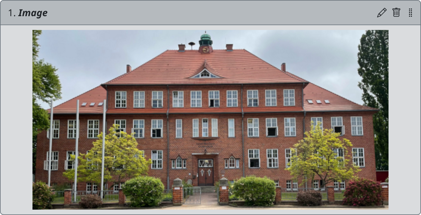 Image scene showing a school building in the SQL Game Editor